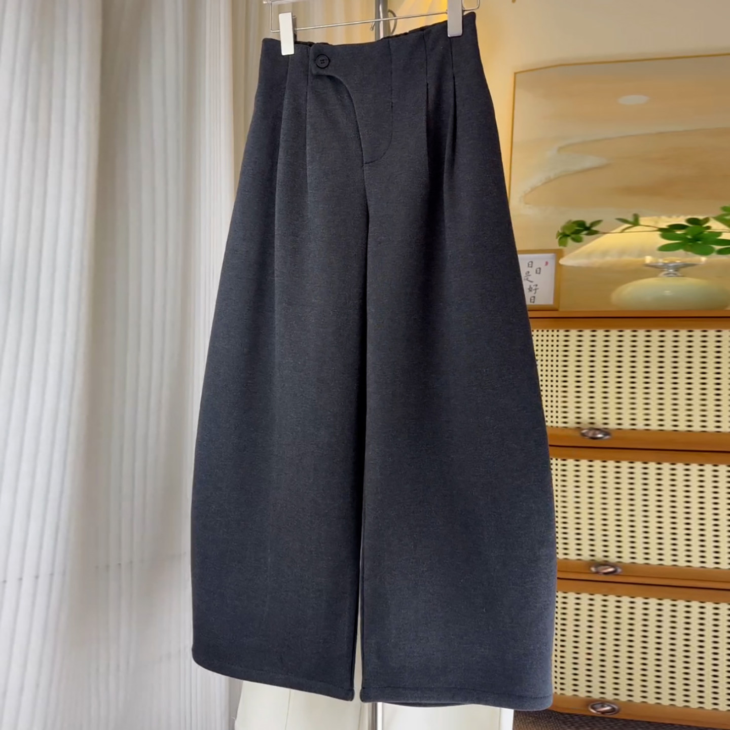 Ader深灰色时尚设计阔腿裤女2026春季新款高腰百搭显瘦简约休闲裤,女装/女士精品,大码裤装,淘宝优惠券,粉丝福利购,淘宝优惠卷