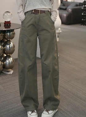 Ader军绿色工装裤女2025秋季新款时尚百搭高腰显瘦复古牛仔休闲裤