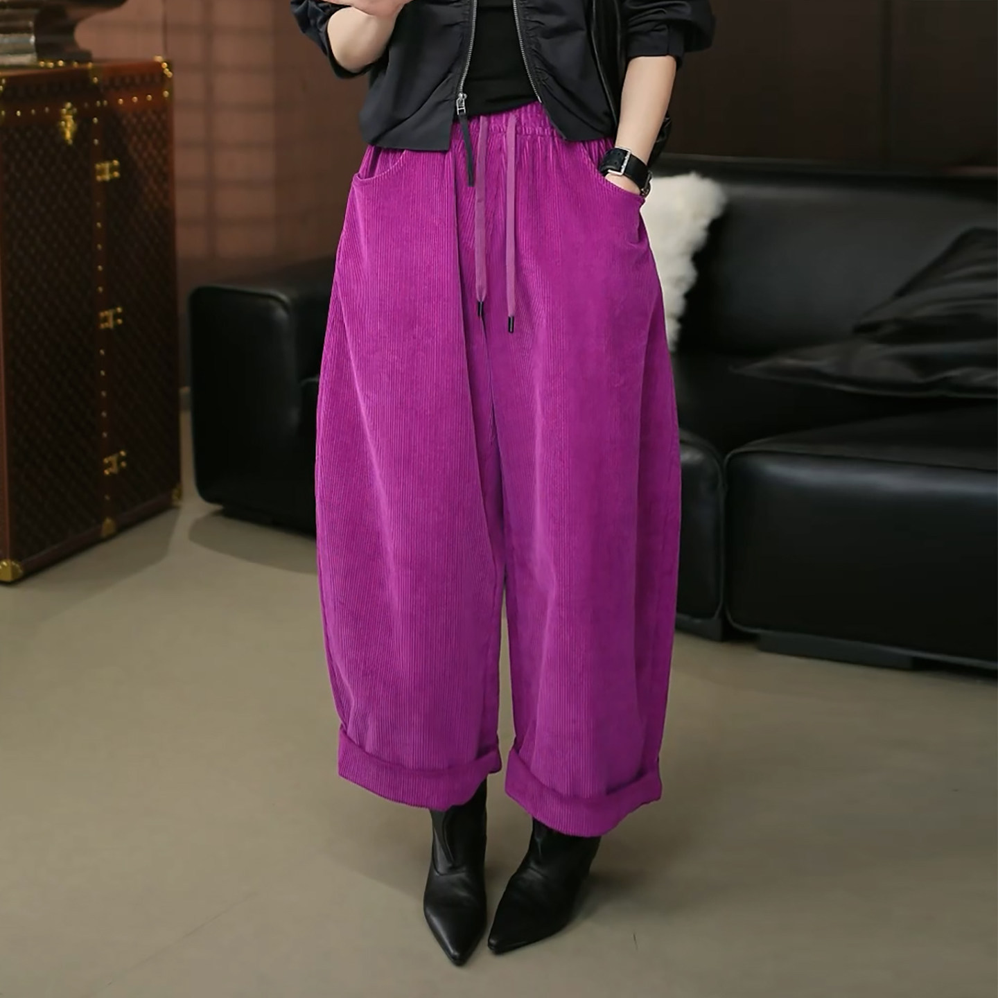 Ader洋气多巴胺松紧腰九分气球裤女2026秋季新款时髦个性阔腿裤子