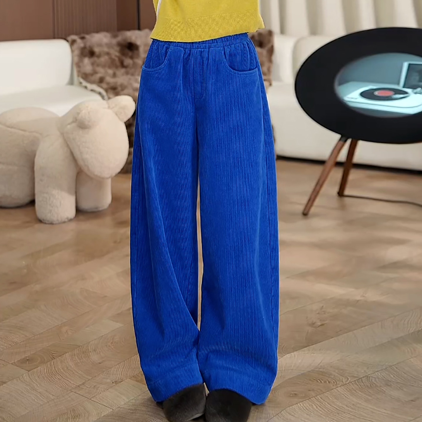 Ader冬季加绒加厚灯芯绒休闲裤女2025新款纯色简约百搭阔腿弯刀裤,女装/女士精品,大码裤装,淘宝优惠券,粉丝福利购,淘宝优惠卷