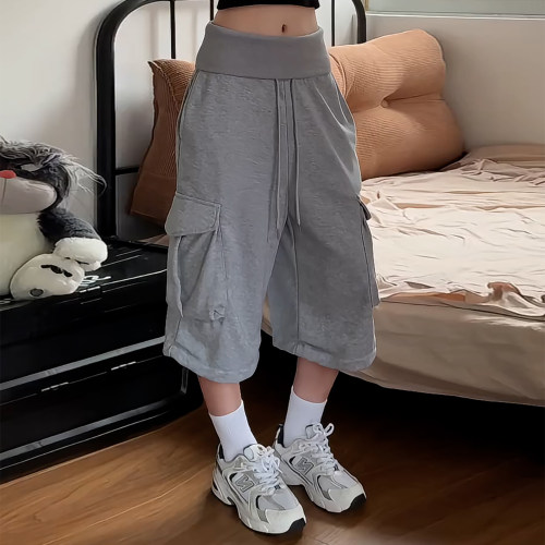 舒适松弛感百搭七分工装阔腿裤子