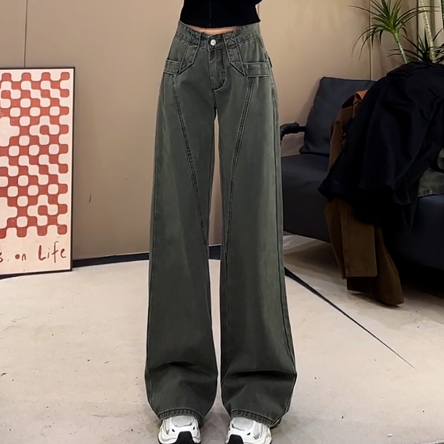 Ader美式复古水洗牛仔工装裤2026春季新款高腰宽松阔腿显瘦休闲裤,女装/女士精品,大码裤装,淘宝优惠券,粉丝福利购,淘宝优惠卷