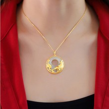 玉坠女吊坠999足金金镶玉和田玉石鲤鱼黄金项链纯金莲花挂坠男女