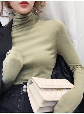 柔软基础款堆堆领纯色长袖T恤女韩版修身打底衫2019新款高领上衣