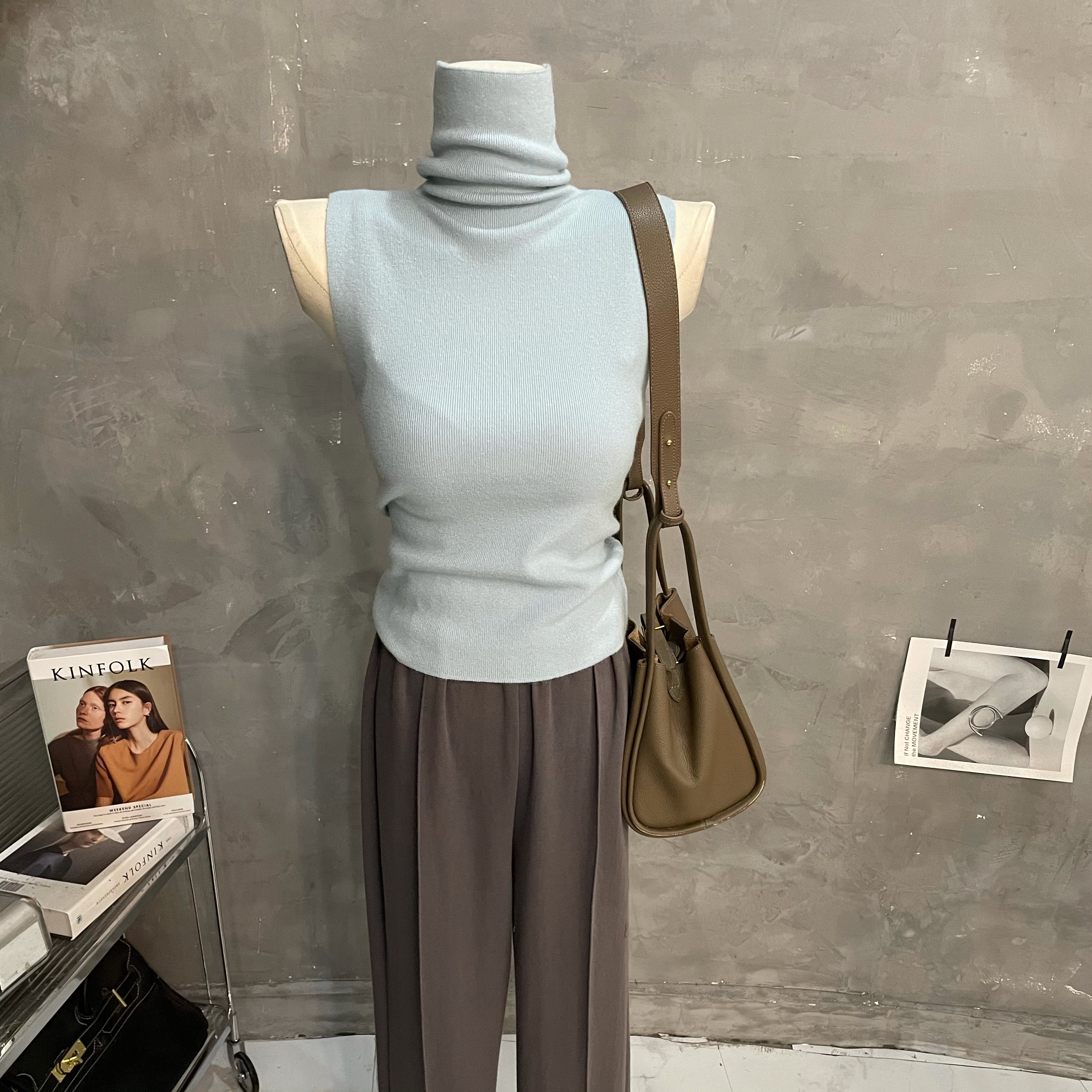 针织衫高领打底衫无袖背心上衣女