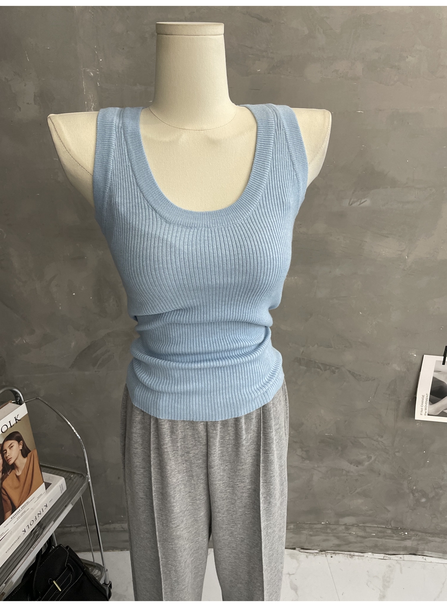 无袖修身大圆领针织吊带背心