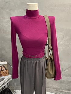 绑带上衣秋冬内搭新 T恤短款 洋气辣妹～软糯高领打底衫 女紧身长袖