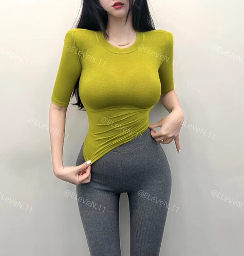 中袖百搭薄女垫肩T恤打底上衣夏