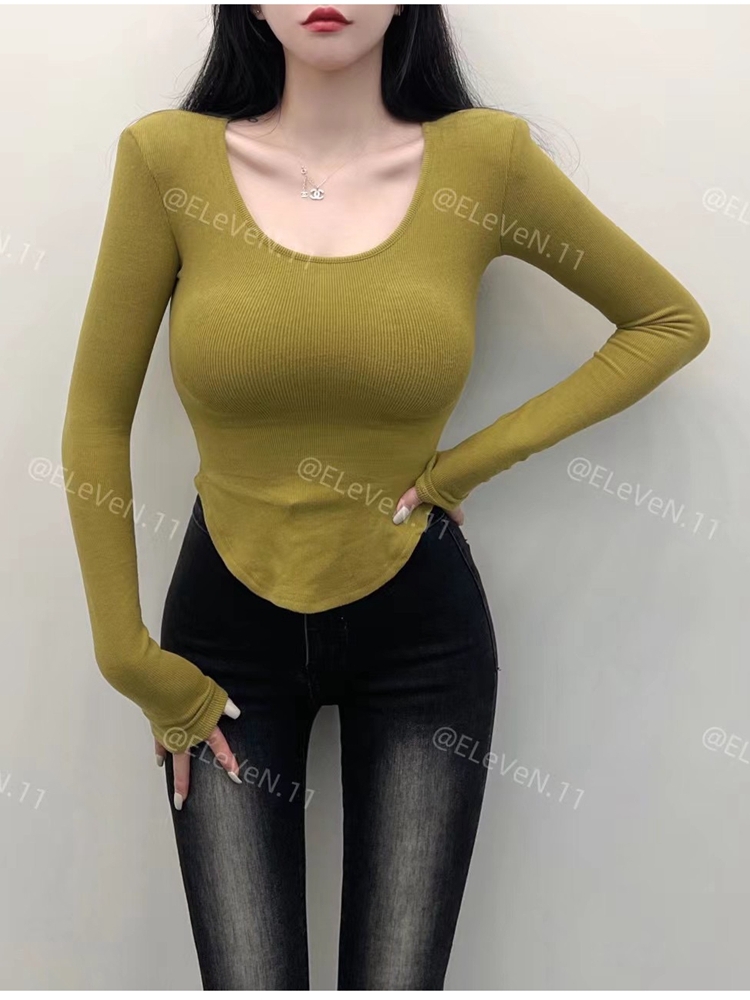 长袖垫肩磨毛修身打底衫T恤上衣