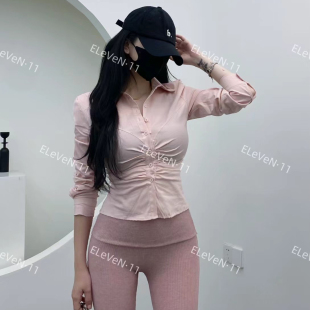 后背小心机~纯欲小众长袖衬衫女修身绑带辣妹翻领衬衣上衣秋装新