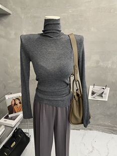 自留~软糯薄款高领打底衫女微透修身纯色针织衫长袖内搭上衣秋冬