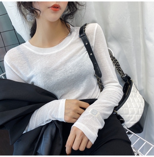 透视上衣冰丝内搭新款 基础款 性感长袖 t恤女薄款 2020秋 微透打底衫