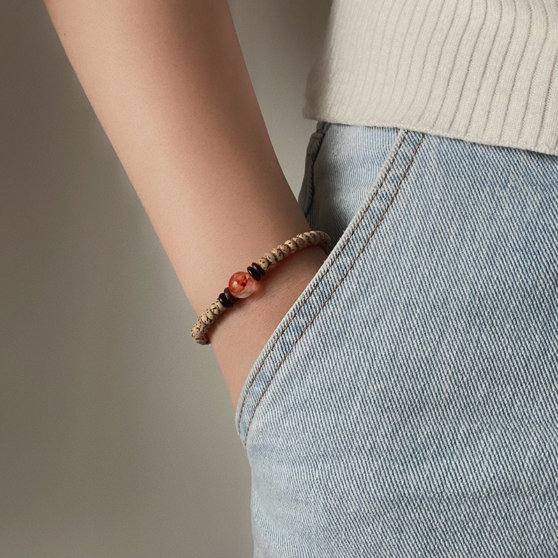 星月菩提手串天然红胶花水晶椰壳美拉德复古风真正的菩提手串