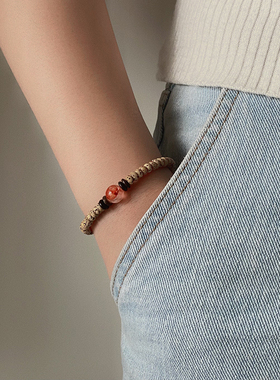 星月菩提手串天然红胶花水晶椰壳美拉德复古风真正的菩提手串