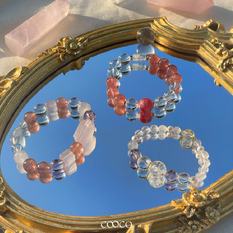 天然粉水晶招桃花手链爱意盈满四季樱花雨玉化蔷薇辉石草莓晶手串