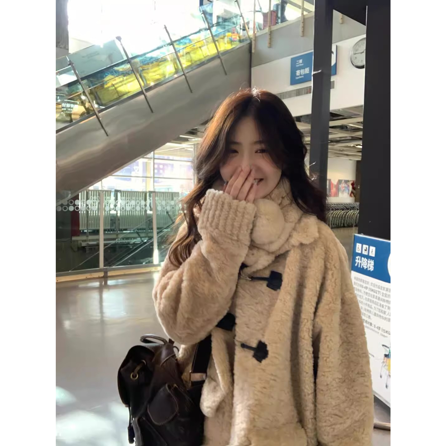 韩系翻领甜美温柔奶fufu羊羔毛外套女皮毛一体毛绒绒大衣秋冬加厚