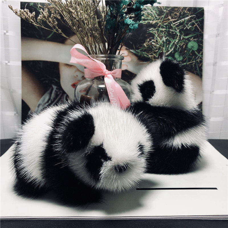 超萌水貂毛小熊猫皮草挂件装死挂饰兔包包挂件兔子饰品汽车钥匙扣