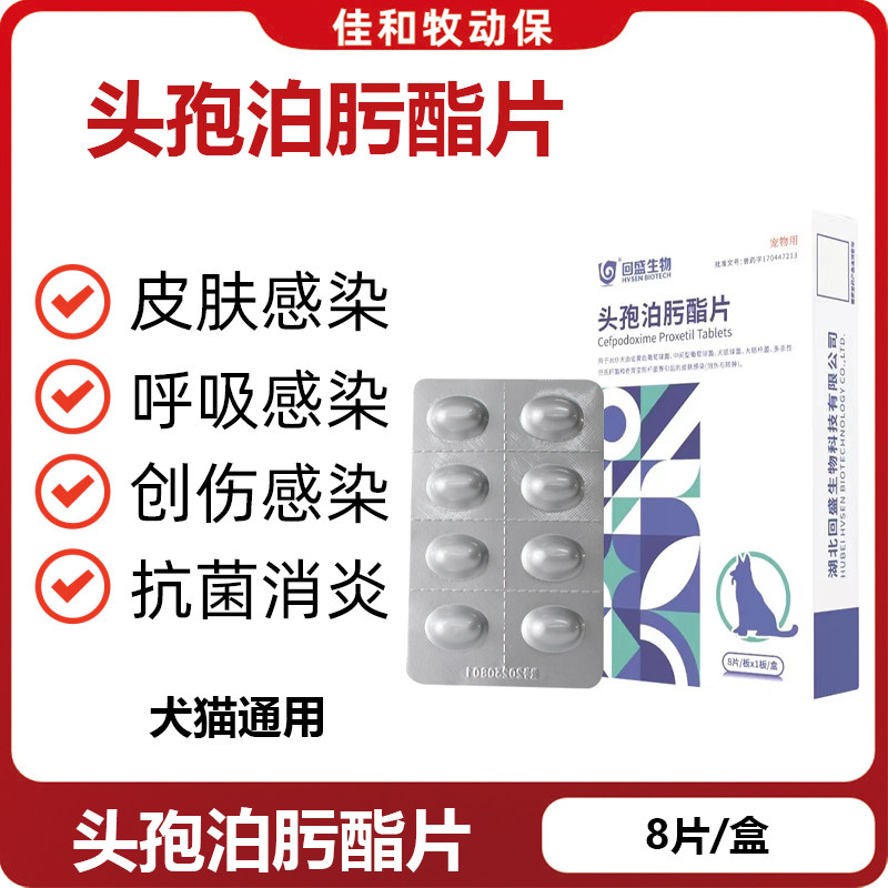 回盛生物头孢泊肟酯片猫咪狗狗羟氨苄片皮肤病泌尿感染感冒消炎药