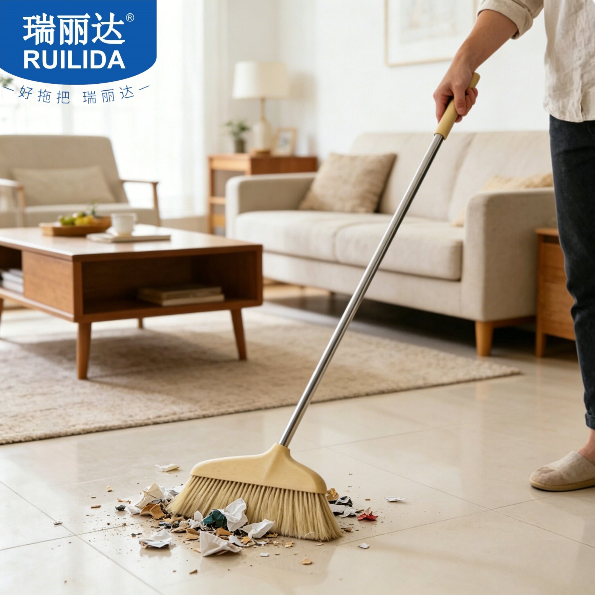 瑞丽达金鬃毛扫帚 仿鬃磨尖加大加厚软毛5排丝扫地笤帚不掉毛包邮