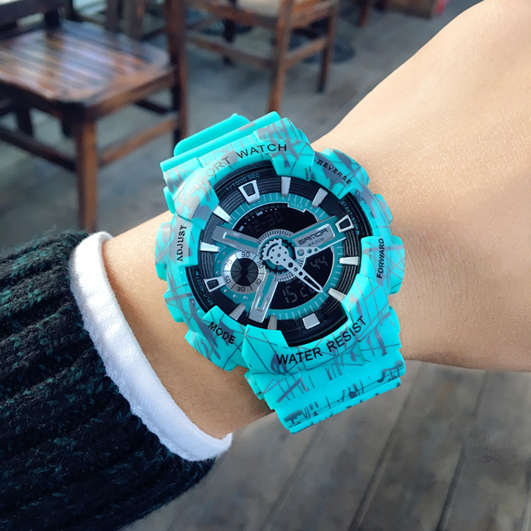 ulzzang韩版休闲时尚防水夜光电子表潮男女学生双显数字多功能 表