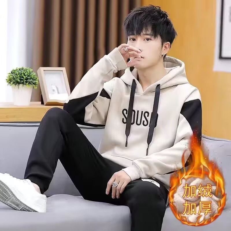 连帽卫衣男秋冬加绒潮牌外套