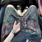 针织脏脏风短裤 休闲痞帅oversize民族风中裤 男夏季 印花过膝五分裤