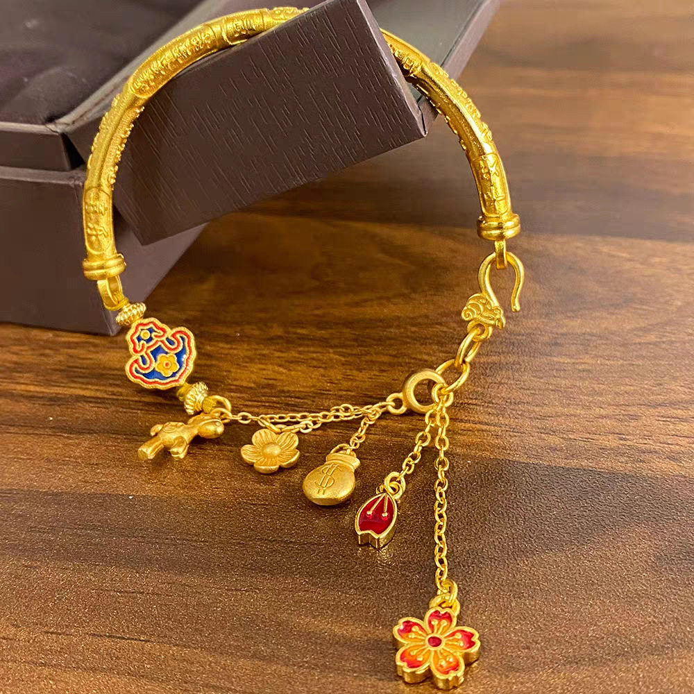 网红仿金999珐琅马上有钱手镯