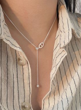 韩版S925纯银猪鼻子流苏锁骨链女