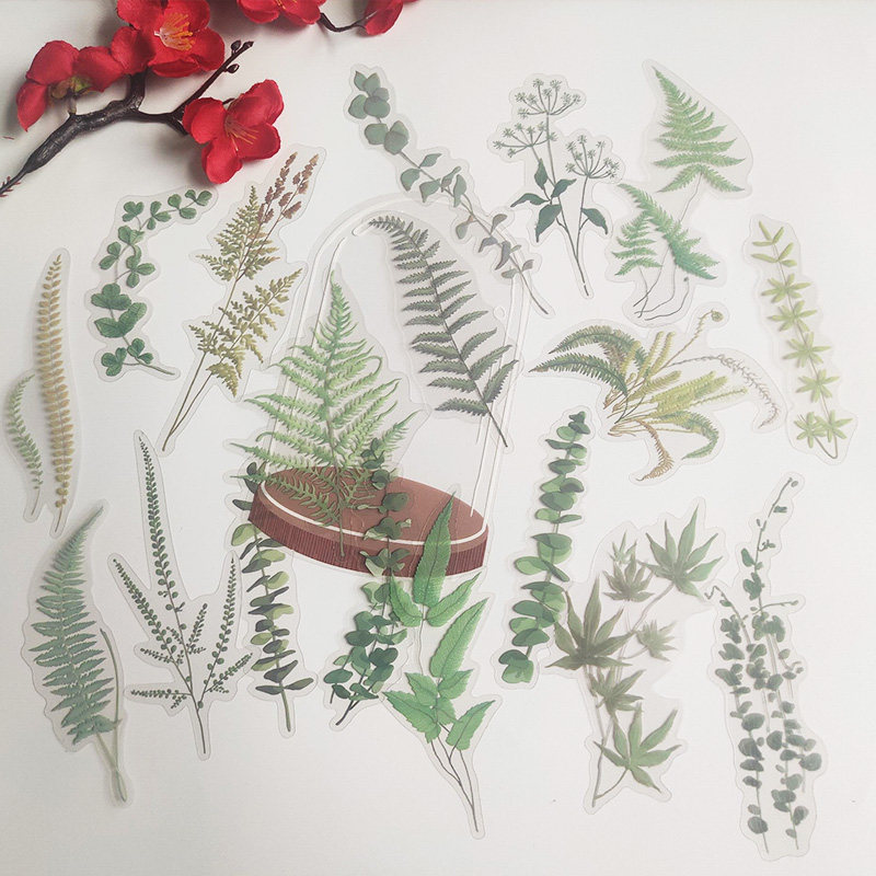 绿色植物叶子手帐贴纸pet透明防水大尺寸ins风玻璃水杯装饰粘贴画