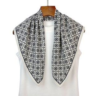 【真丝羊毛65方巾】十字格纹双面桑蚕丝羊毛围巾秋冬款桑蚕丝披肩