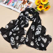 新款 防晒秋冬保暖 夏季 骷髅头丝巾长款 春秋雪纺骷颅头围巾女