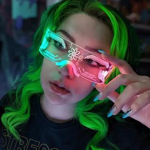 LED发光眼镜赛博朋克网红酒吧KTV蹦迪表演道具七彩科幻发光玩具