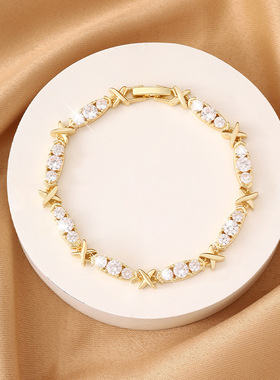 新款微镶轻奢字母x手链欧美热卖超闪时尚高级感手饰