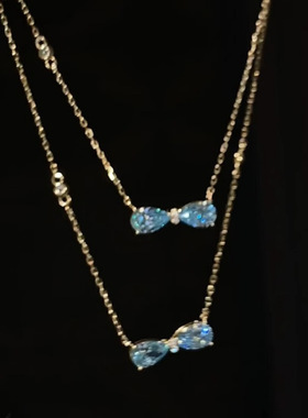 法式浪漫蓝蝴蝶结项链冷淡风