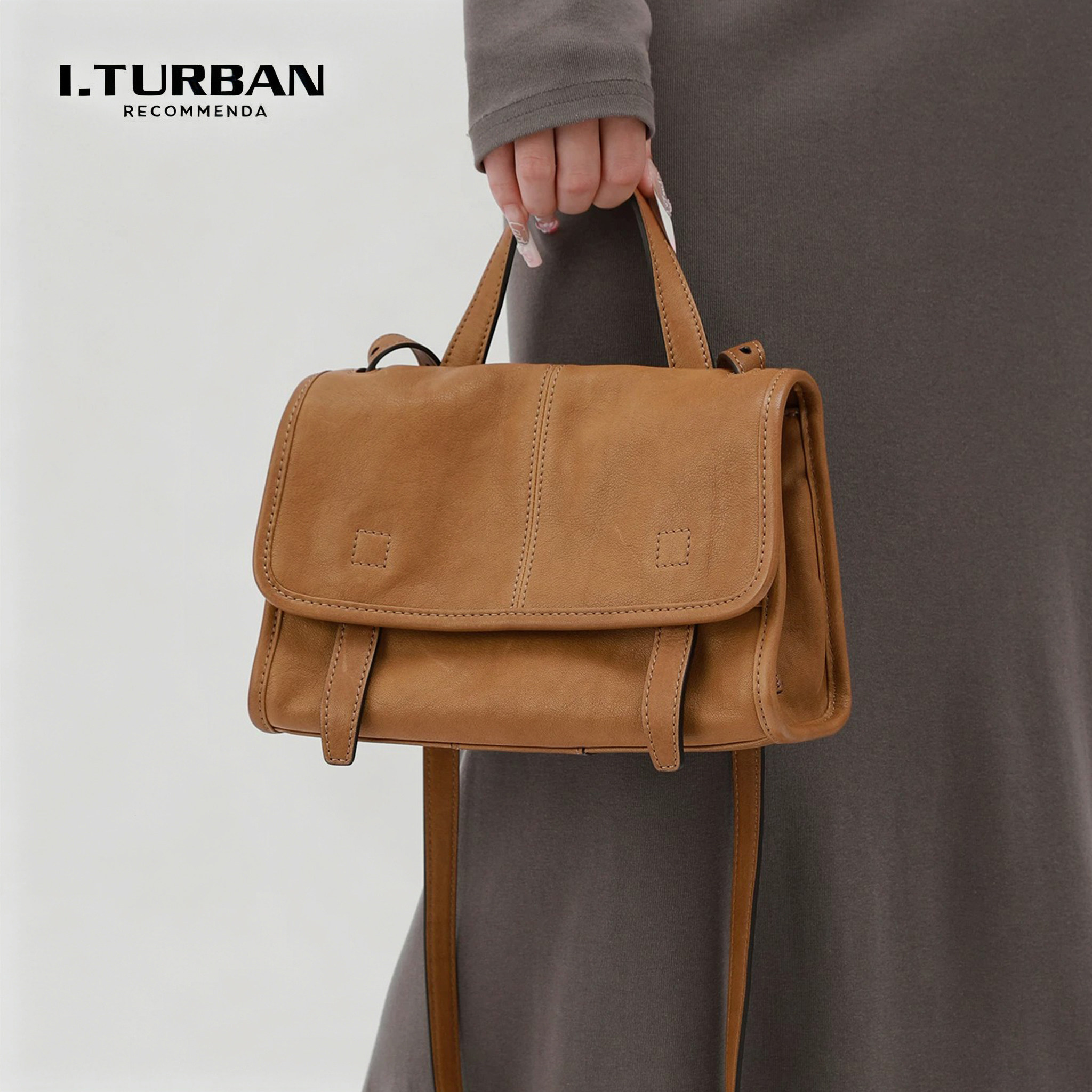 I.TURBAN植鞣牛皮复古邮差包图片
