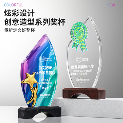 创意水晶奖杯定制高档大气企业优秀员工团队荣誉颁奖年会奖牌订制