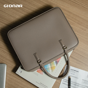 GIONAR手提包商务通勤大容量电脑包高级感防水女士真皮公文包男款