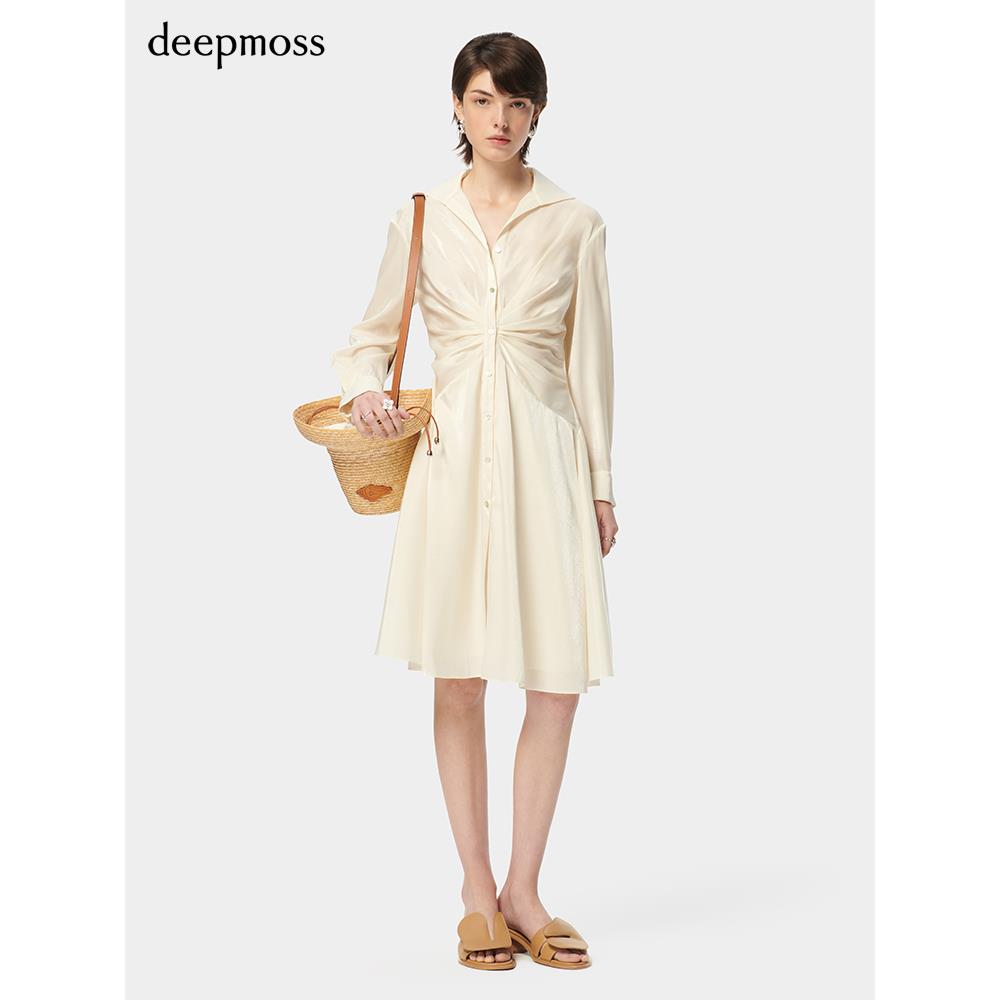 【deepmoss】2024春夏新款时尚休闲气质棉感水泽褶涧衬衫连衣裙女 女装/女士精品 连衣裙 原图主图