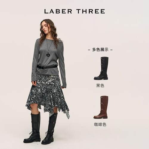 LABERTHREE 秋冬B入美拉德英伦风圆头复古厚底长筒骑士靴长靴