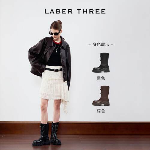 LABERTHREE 精选进口小牛皮厚底大头骑士矮靴美拉德风时装短靴