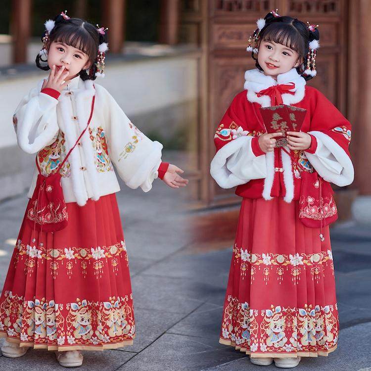 新款儿童女童过年服马面裙正版国风马面裙套装冬款拜年服冬款加绒,童装/婴儿装/亲子装,汉服,淘宝优惠券,粉丝福利购,淘宝优惠卷