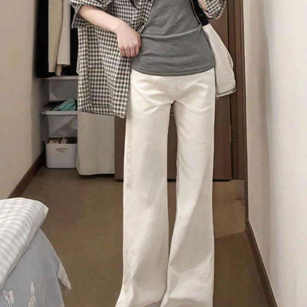 低腰白色微喇牛仔裤女夏季韩版ins修身显瘦弹力百搭直筒马蹄长裤