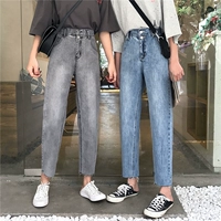 Mùa xuân Hàn Quốc phụ nữ lỏng lẻo eo cao Hồng Kông rửa quần jeans thẳng quần chín quần mỏng quần ống rộng - Quần jean jean nữ