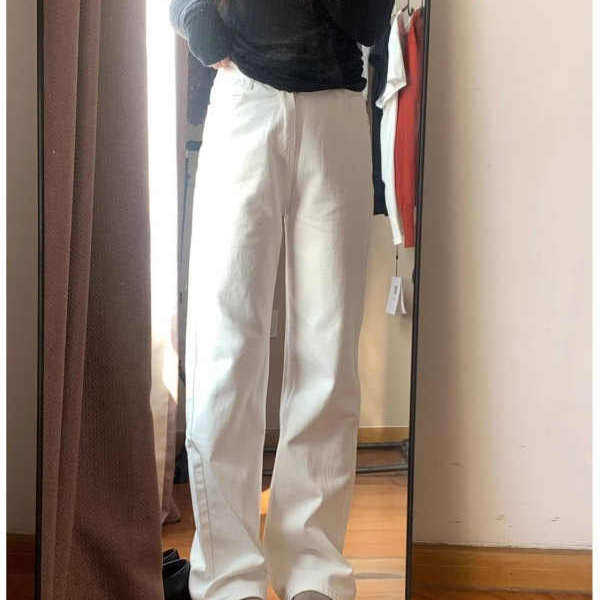 白色直筒牛仔裤女夏季韩版ins高腰显瘦学生宽松薄款窄版阔腿长裤