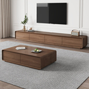 橡胶木电视柜家用客厅电视柜茶几组合胡桃色小户型实木落地电视柜