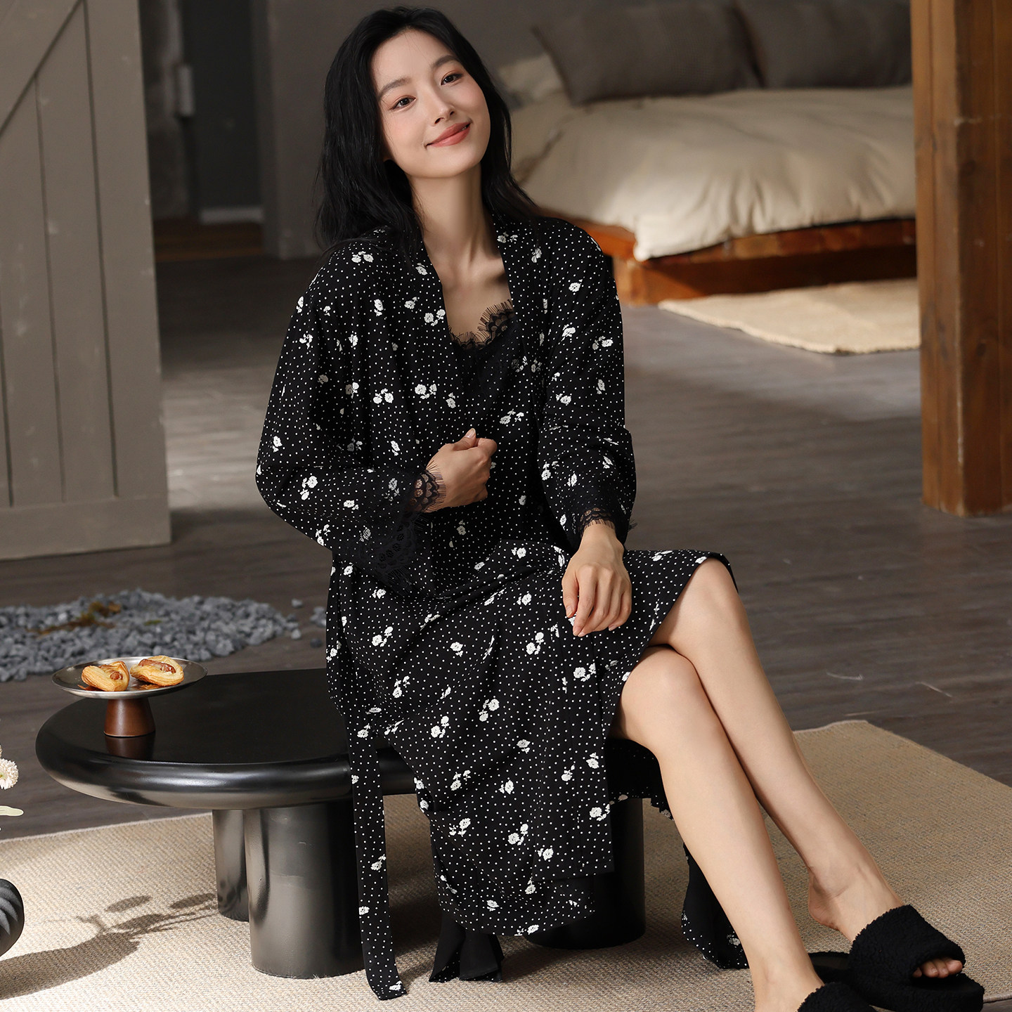 睡衣女士2026新款春秋冬季纯棉长袖睡袍中年妈妈高级感家居服套装