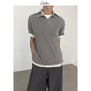 黑色Polo衫男v领上衣服夏季薄款透气短袖t恤男513DX555P48图片