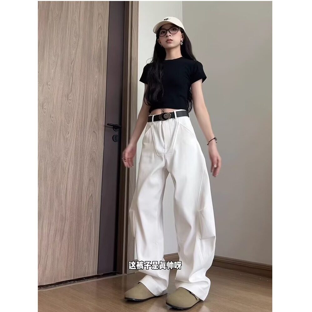 高街拼接微弯刀阔腿牛仔裤男女慵懒百搭宽松拖地裤513CK077P48,男装牛仔裤,星座513