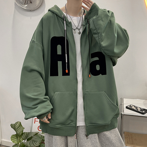 新款秋季连帽卫衣潮字母植绒印花拉链开衫外套男514-7WY03P60,浅色7分裤怎么搭配上衣图片