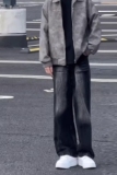 黑灰色渐变牛仔裤男美式复古阔腿微喇长裤高个子痞帅炸街直筒裤子，男装牛仔裤，星座513